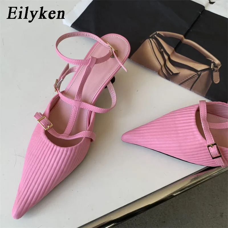 Eilyken Fashion Buckle Strap Women Pumps Street Style Pointed Toe Thin Low Heels Elegant Banquet Dress Mules Shoes 250314