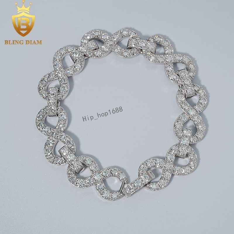 13MM Hip Hop Jewelry Cuban Link Chain Bracelet 925 Sterling Sliver Iced Out Moissanite Diamond