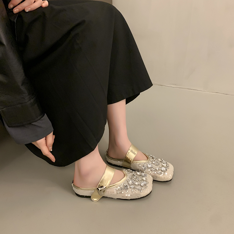 Top Quality Summer Women Flat Ballet Shoes Rhinestone Luxury Women slippers Platform Mesh Shiny Womens Casual Shoes Crystal Shoe Diamond Mary Jane San