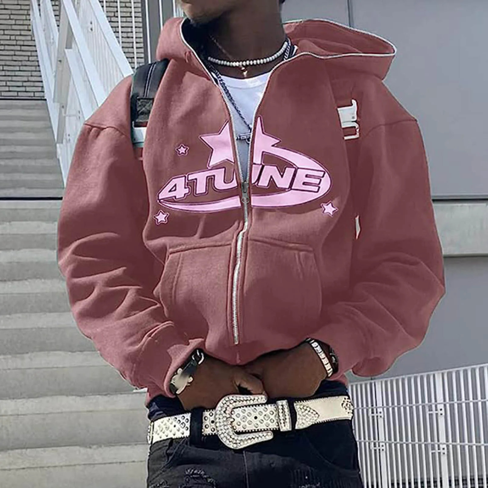 Zip Up Hoodies Y2k Cardigan In Sweatshirts Warmth 4tune Letter Print Sweatshirts Trend Casual Hip Hop Hooded Mens Clothing 250120