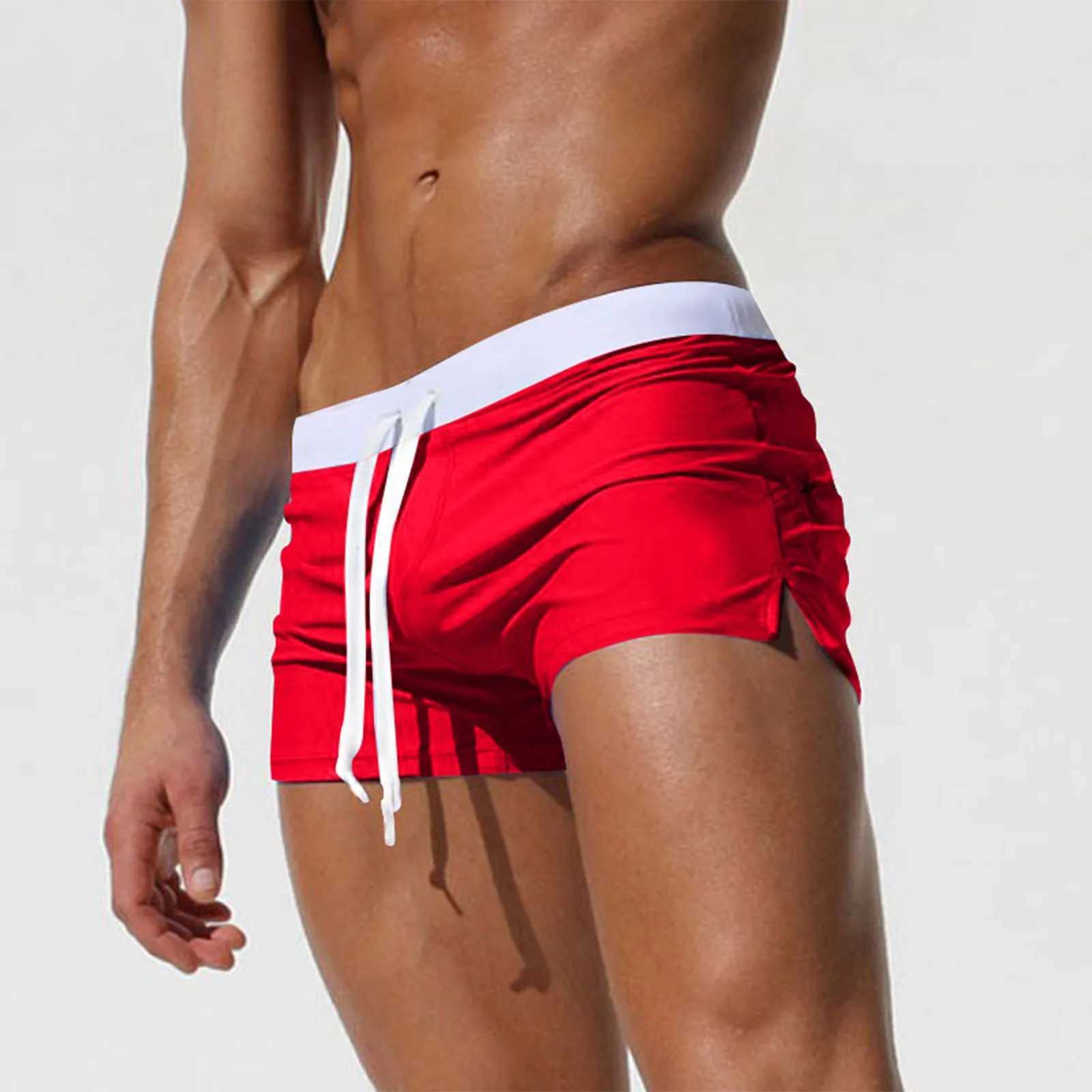 Mens Swimming Trunks Summer Boxers Shorts Zipper Pocket Slit Beach Swimpants Swimming Sports Shorts Male Summer Swimpant M250218