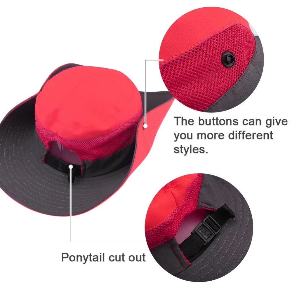 Safari Sun Hats for Women Summer Hat Wide Brim UV UPF Protection Ponytail Outdoor Fishing Hiking Hat for Female 250218