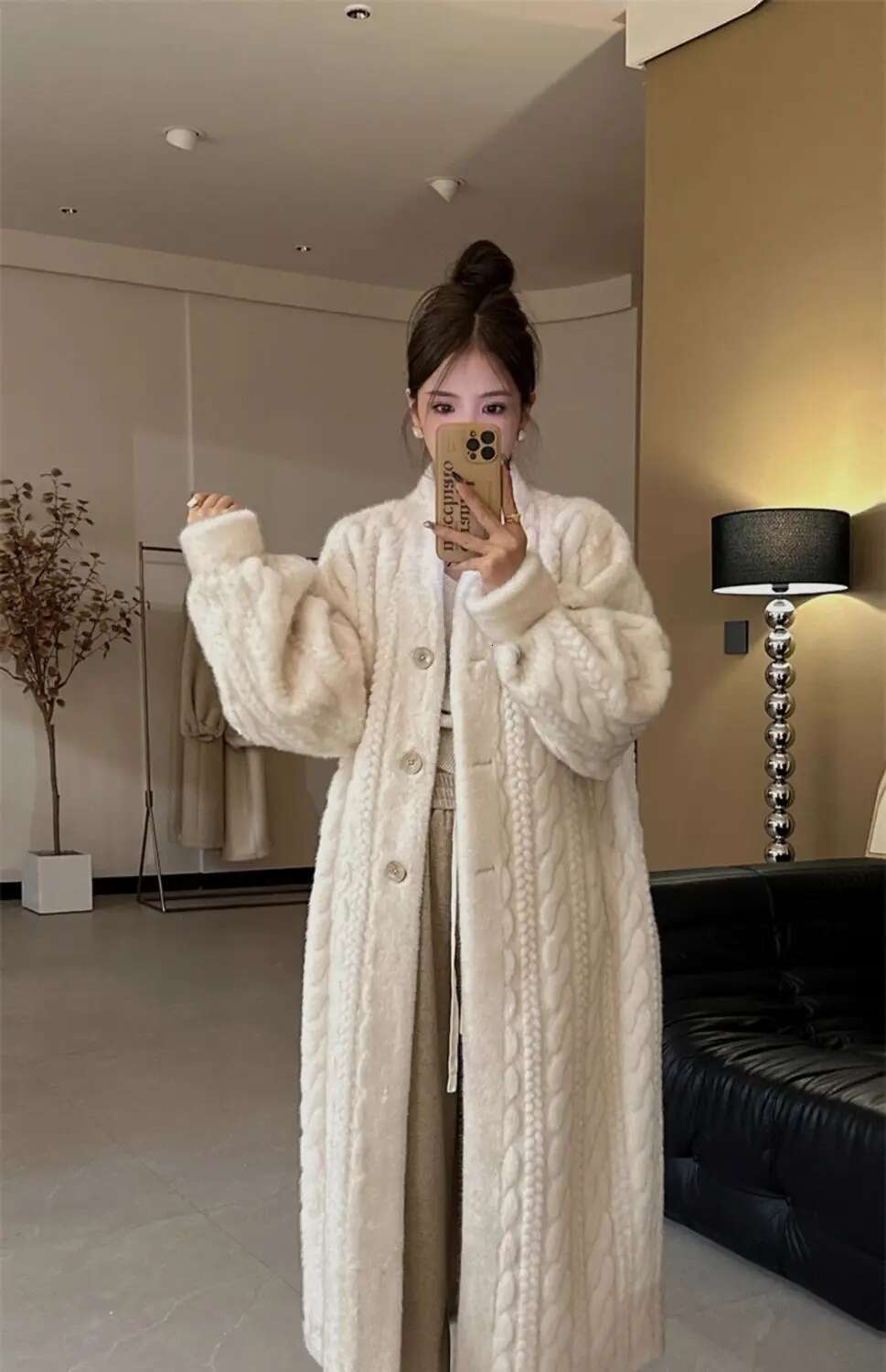 Artificial Fur Long Autumn And Winter 2024 New Fur Mink Plush Twist Coat Long One-Piece Cardigan Women