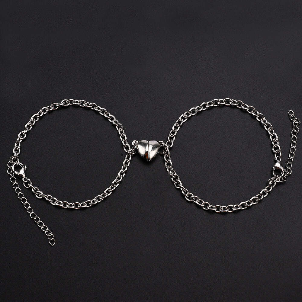 Simple stainless steel heart-shaped titanium steel, non fading love magnet, attractive for male and female couples, NK bracelet, one pair of bracelets