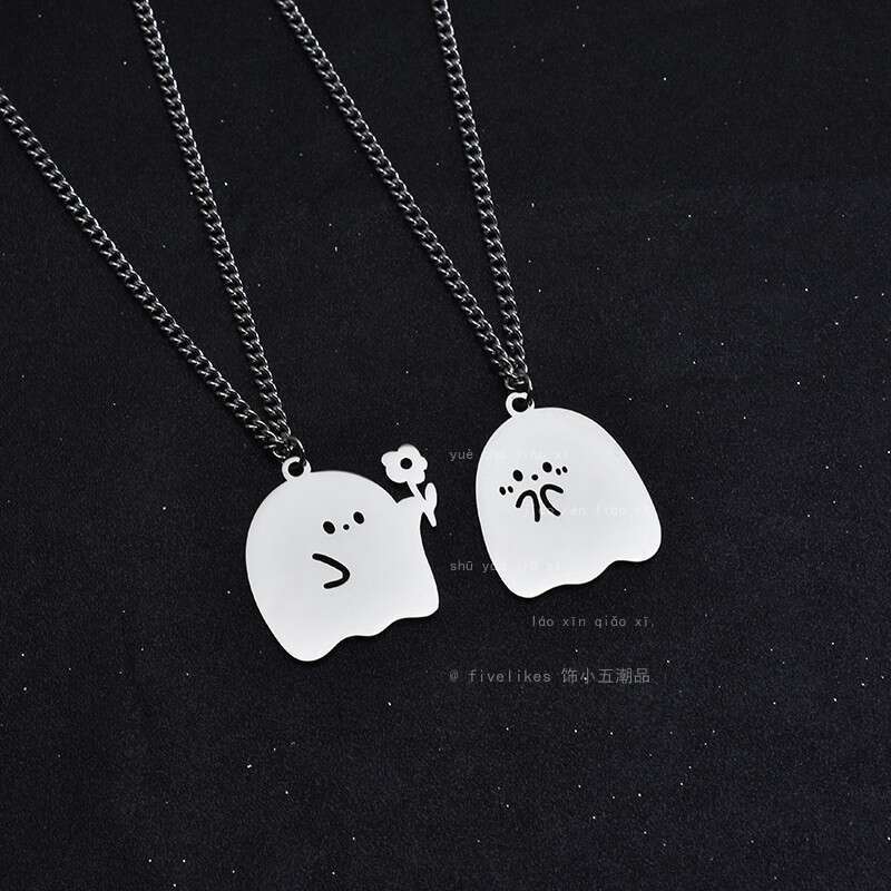 Ghost Couple Cartoon Cute Necklace Boys Trendy Pendant Gives You a Little wer