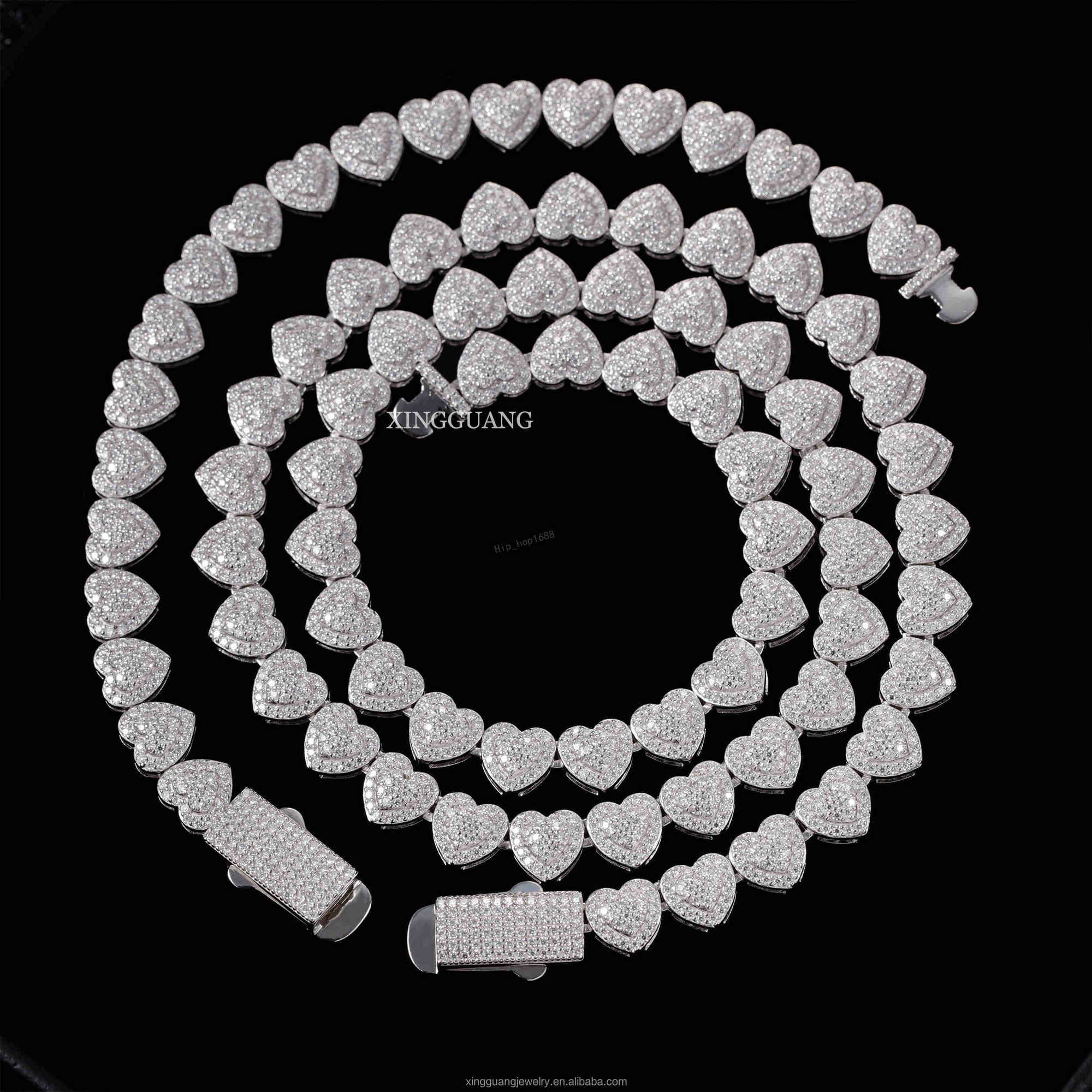 Heart shape Moissanite Cuban Chain 10mm Wide S925 Silver Men Chain Hip Hop Necklace VVS Moissanite Cuban Link Chain