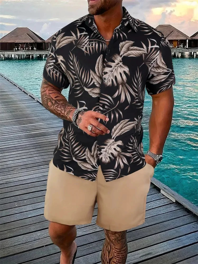 Summer Beach Style Mens Shirt Set Oversized Hawaiian Casual Suit 3d Printed Short Sleeve Shirt Shorts 2 Pcs Fashion Streetwear 250217