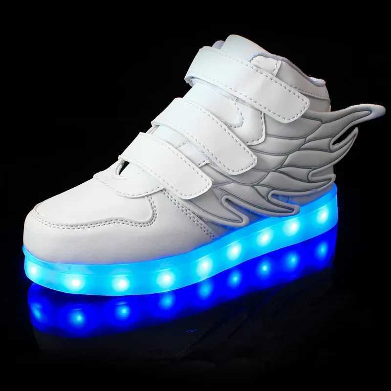 Size 25-37 childrens LED shoe basket boys and girls glowing sports shoelace light sole childrens glowing sports shoes LED slider Z250217