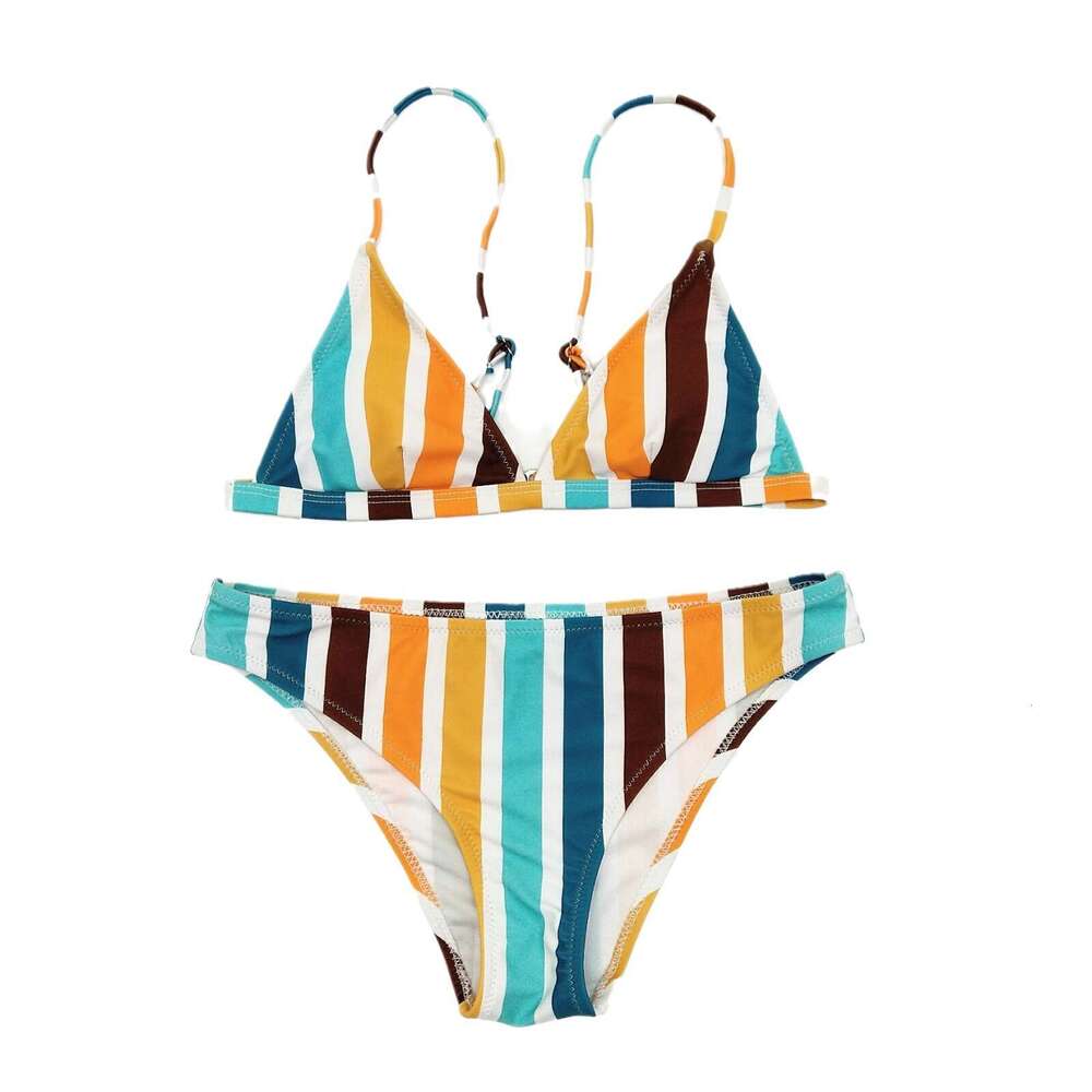 2025 New Rainbow Gray Striped Printed Triangle Bikini Sexy Split Swimsuit Swimming Suit for Women Maillot De Bain New Product New Arrival