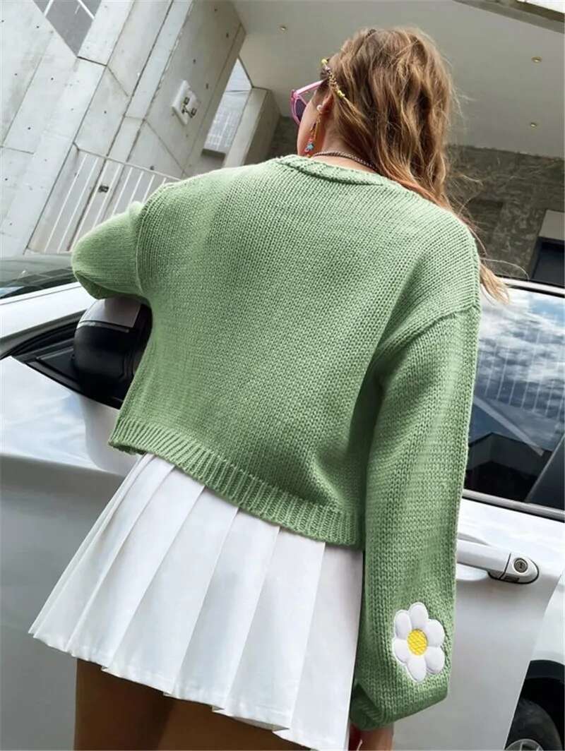 European And American Autumn New Sweet Wer Pattern Cardigan Loose Short Knitted Women's Sweater Jacket