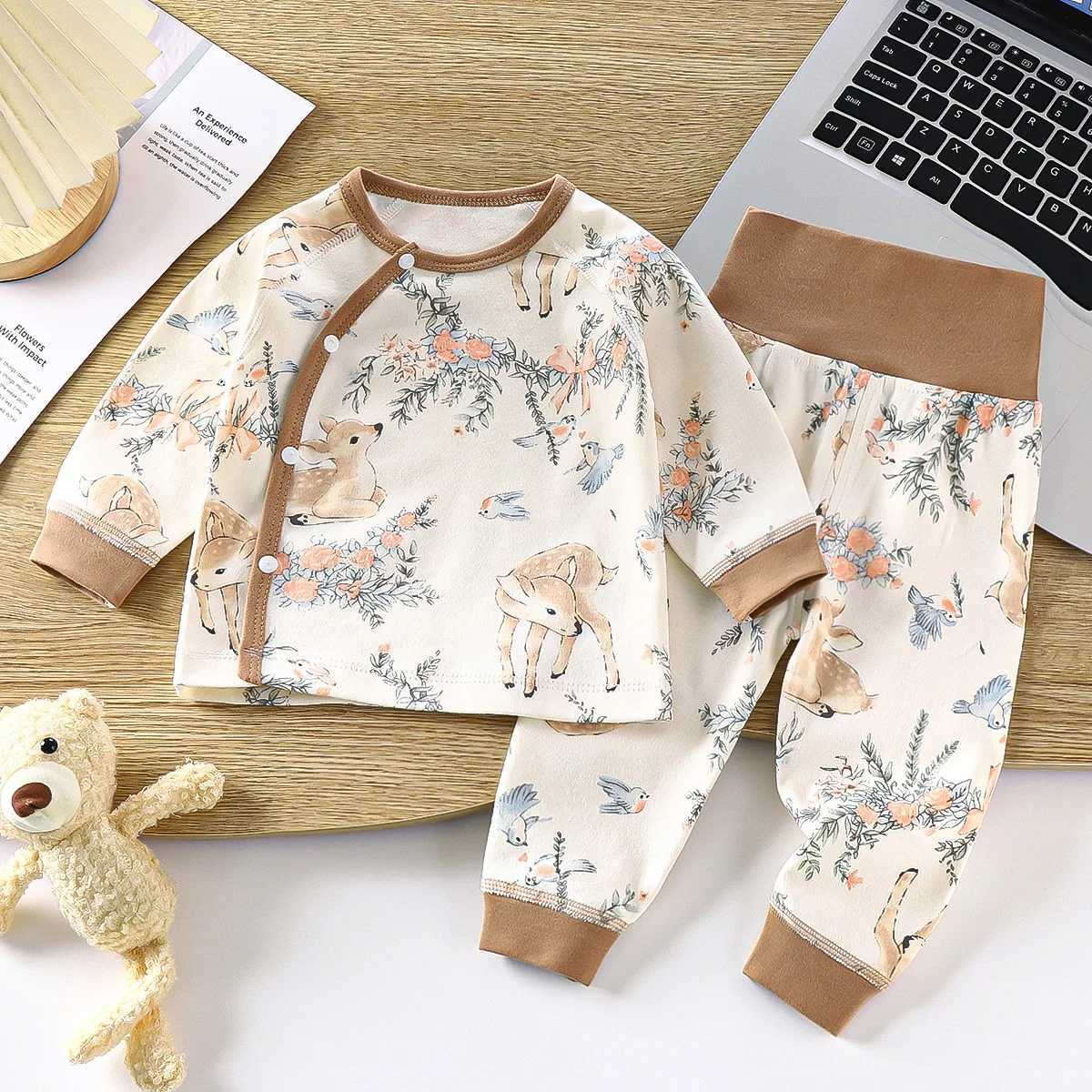 Autumn Newborn Girls 2PCS Sleepwear Set Printed Long Sleeve Base Top Suits High Waist Skinny Leegings Infant Girl Outfit W250218