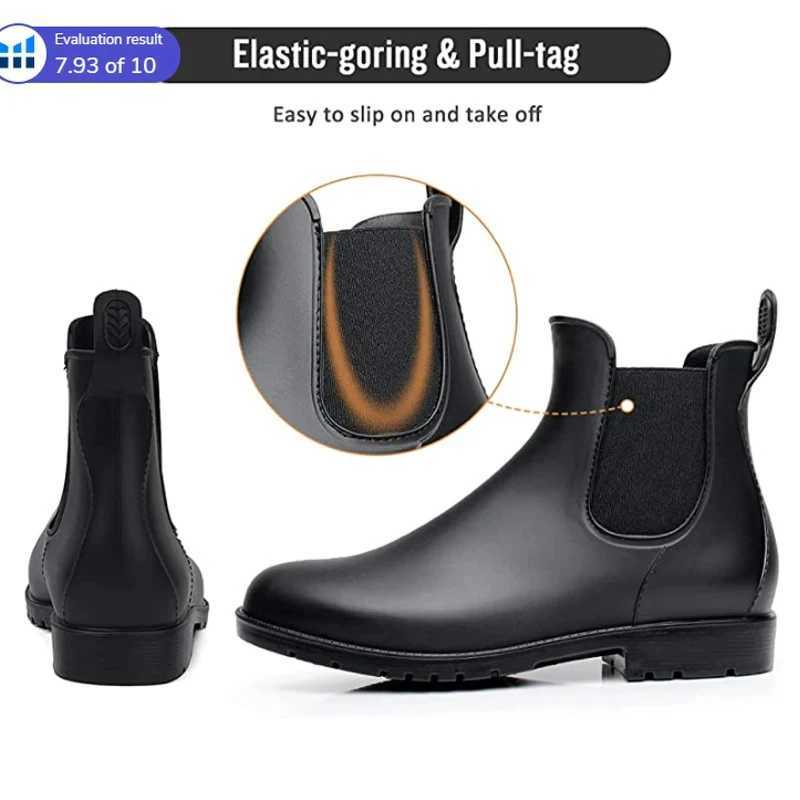 Crar Women Fi Chelsea Rain Boots Basic Shiny Ankle Boots Waterproof Shoes with Elastic Band N-slip Comfortable BootsXJ250217