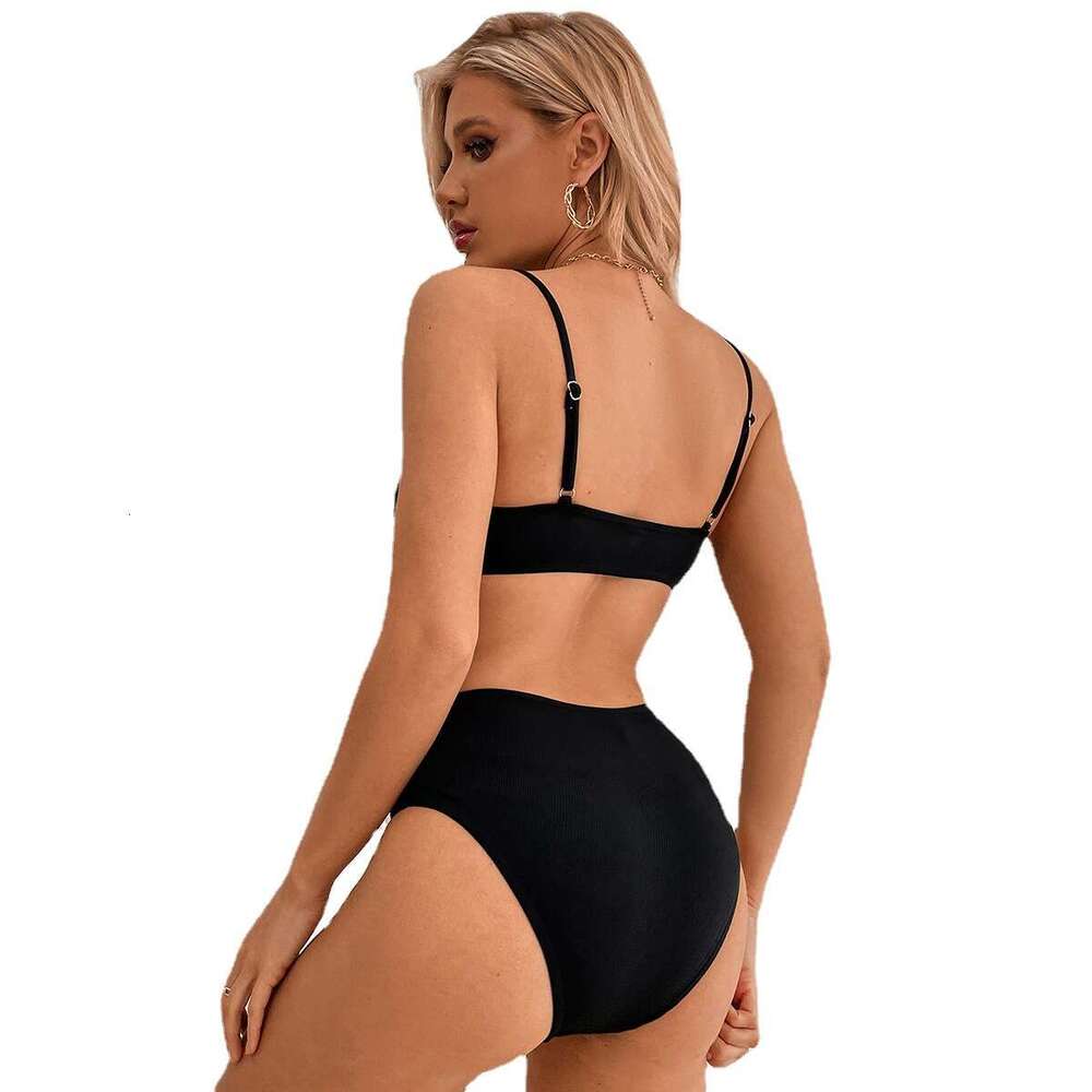 2025 New Split Solid Color Suspender, Backless Triangle Pants Beach Swimsuit, Women's Bikini Porno Luxury Swimsuit New Product New Arrival
