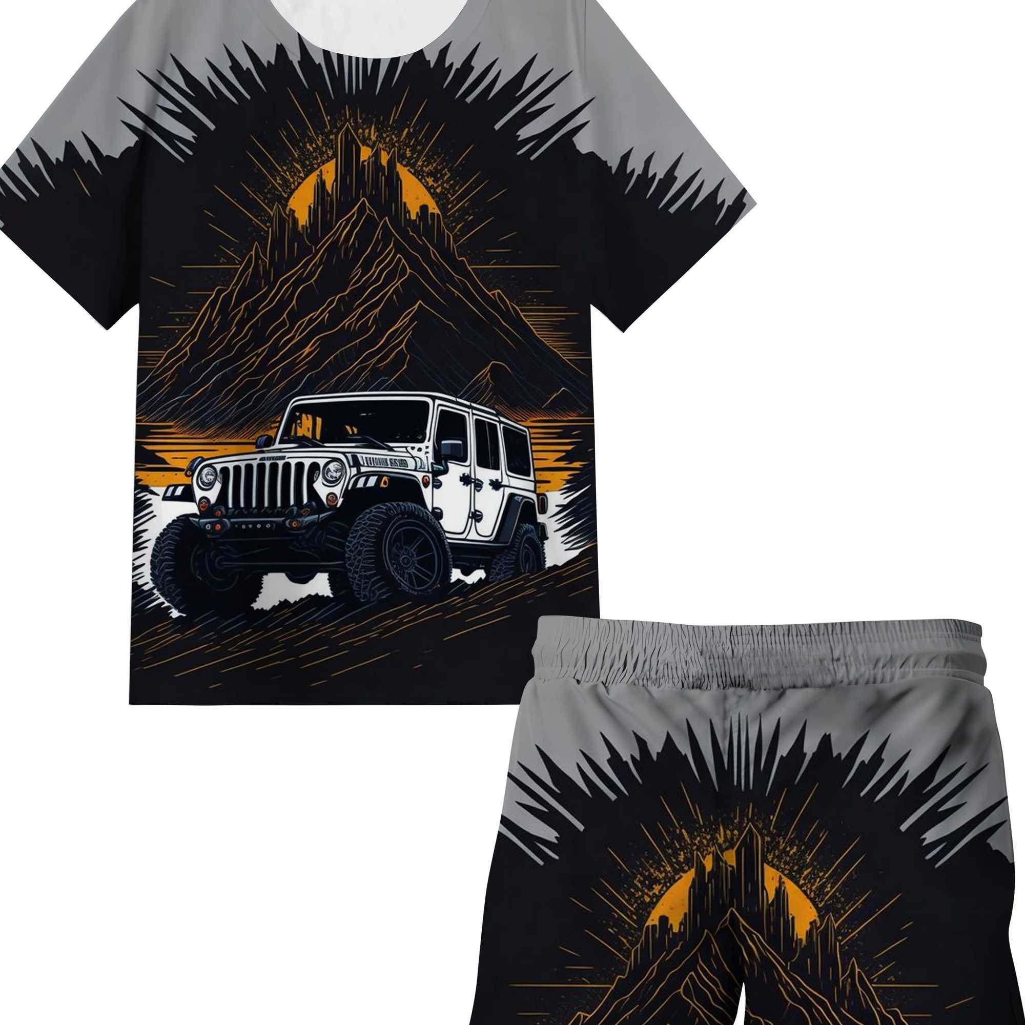 Childrens Clothing Suit for Boy Short Sleeve Shorts Car Print Casual Round Neck Kids Summer Clothes Childrens Sets W250218