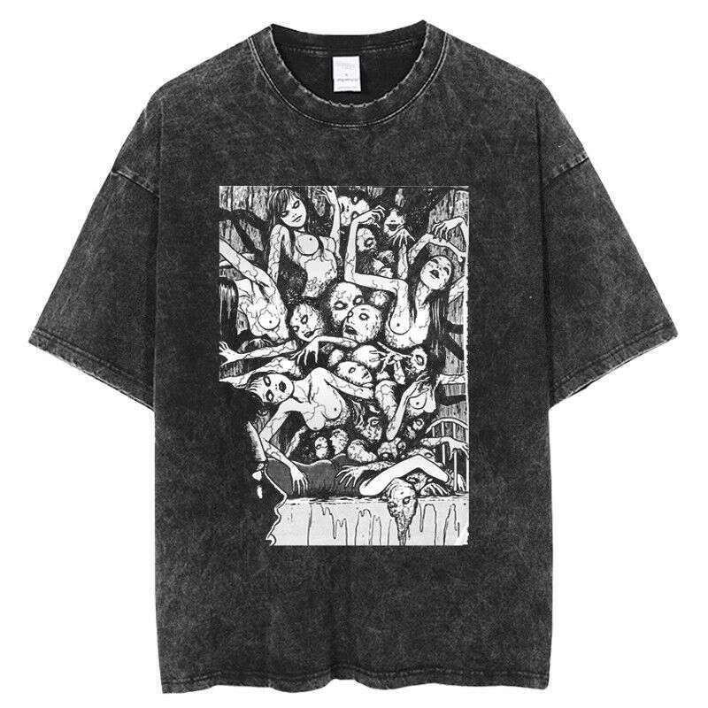 Tomie Junji Ito Fujiang washed vintage printed short sleeved t-shirt t shirts for men Ghost Slayer Blade top