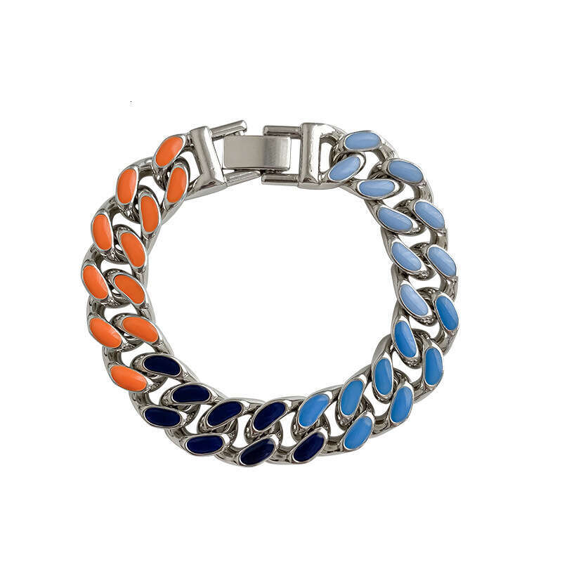 Colorful high street style Cuban bracelet for men, hip-hop, women, couple, same drip glue contrasting color, simple coarse style, trendy and cool hand