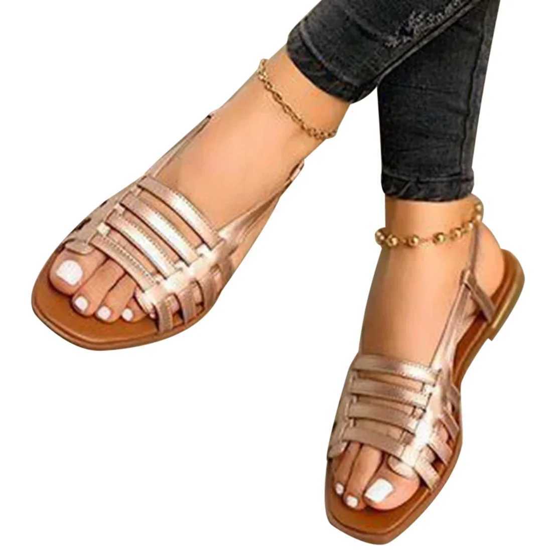 Womens Sandals Womens Summer Hollow Roman Shoes Womens Gladiator Open Toe Beach Apartment Womens Shoes Plus Size 35-43 M250218