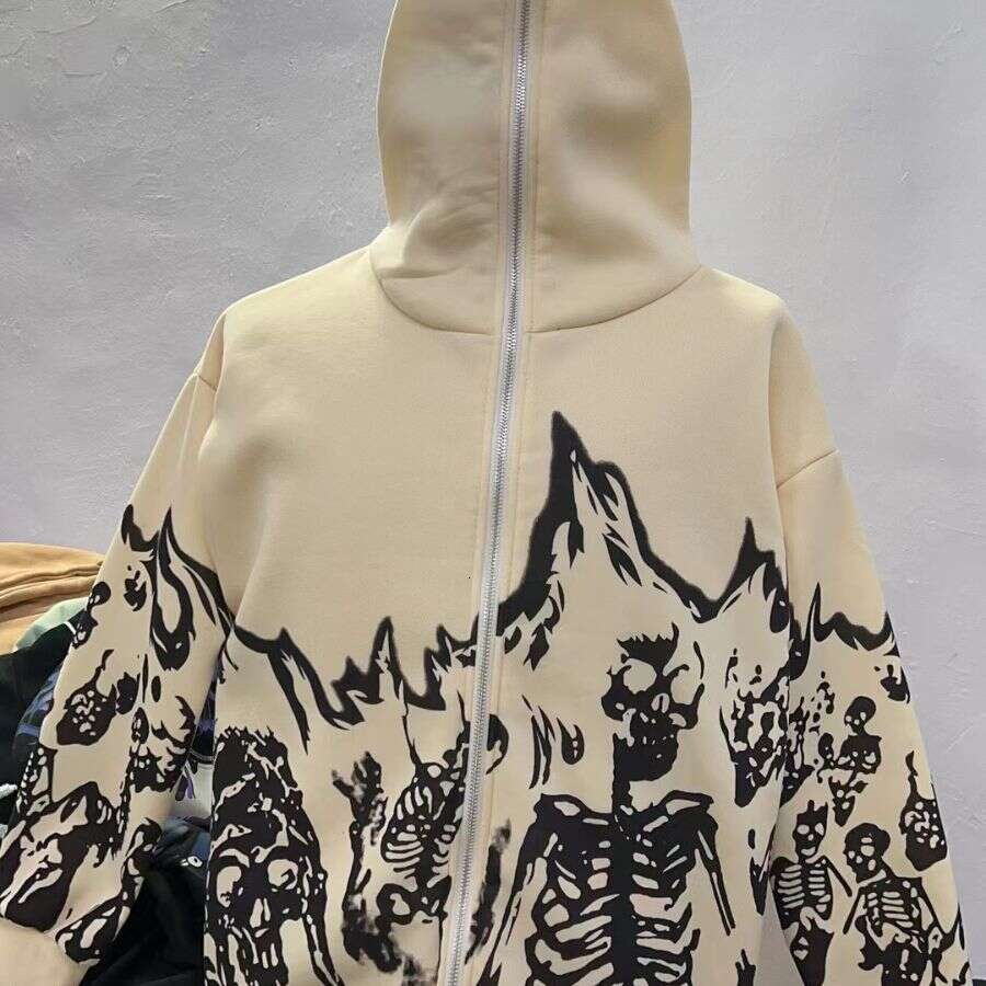 Y2k Gothic Zipper Skeleton Sweatshirt Coat Hooded Cardigan Full Face Hoodie