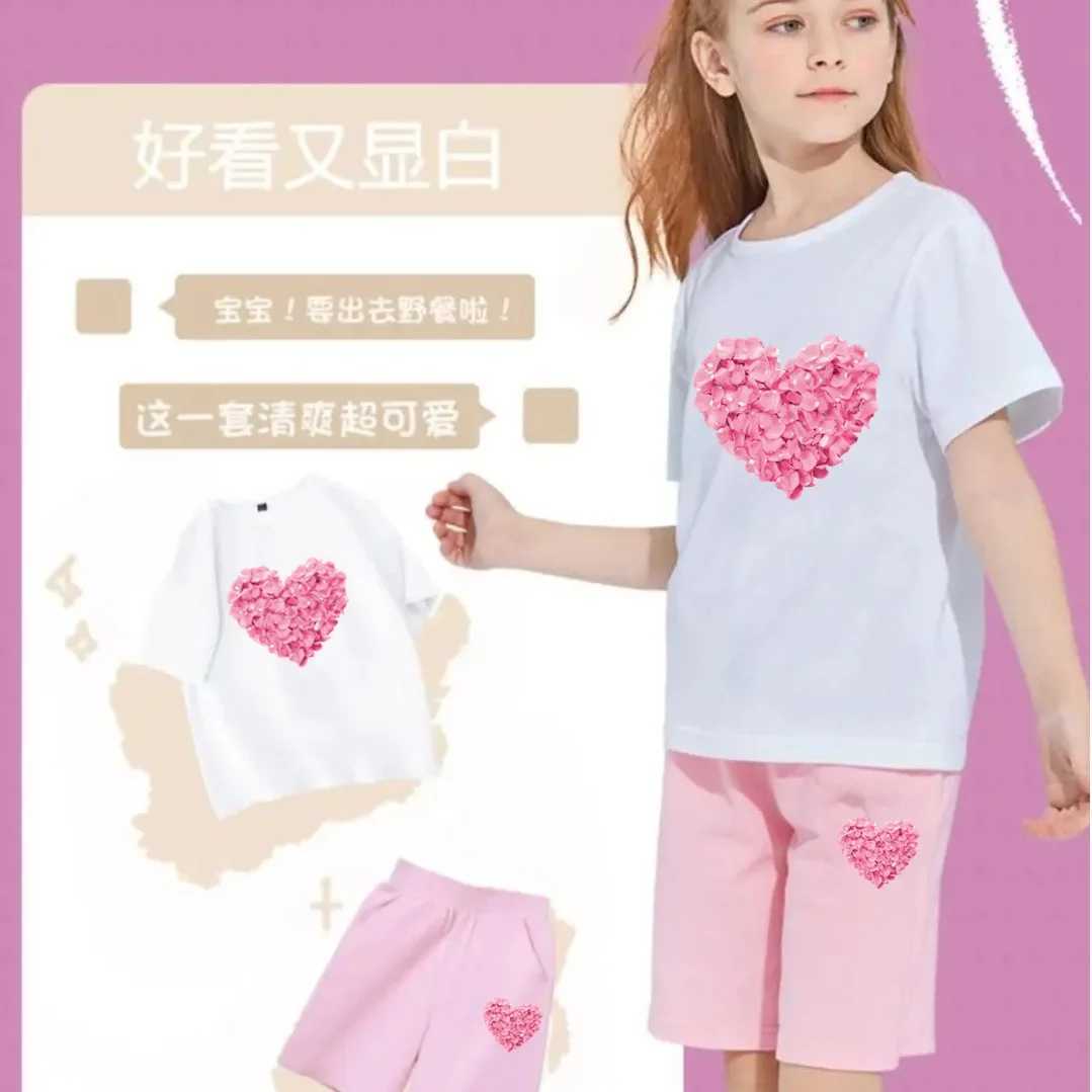 Girl Cute Cat Printed Clothing Set Childrens Summer Fashion Short sleeved T-shirt+Shorts 2-piece Set Childrens Clothing W250218