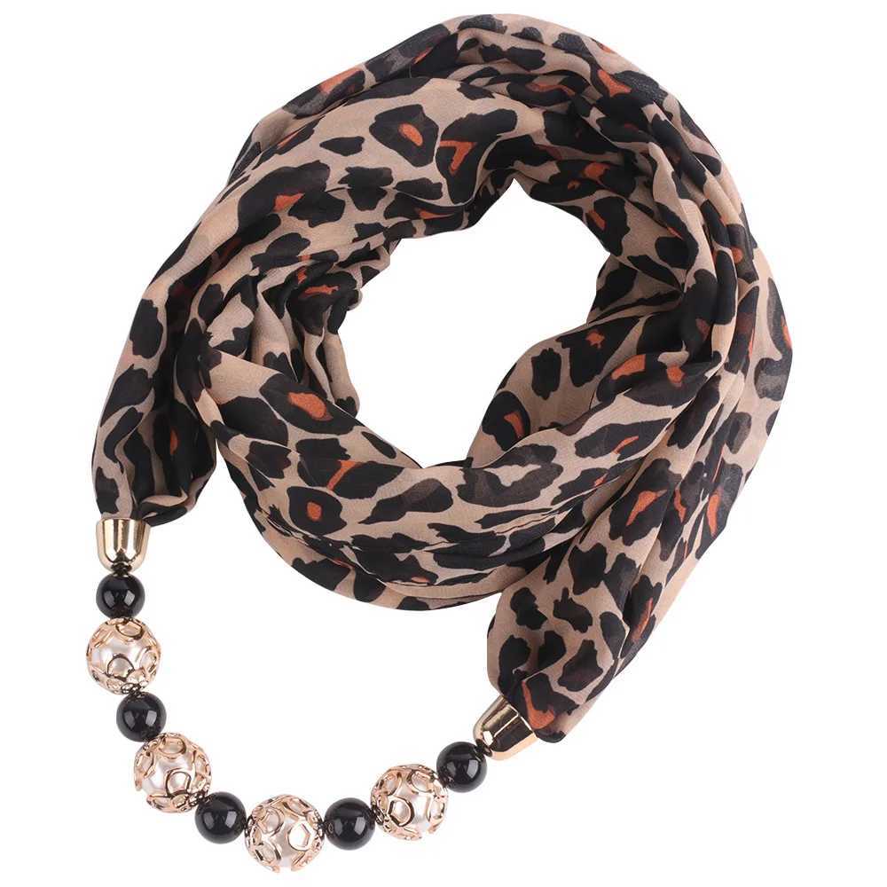 Womens Leopard Chiffon Hijabs Scarf Statement Necklace Pendant Scarf Neckerchief Foulard Femme Accories Hijabs W250218