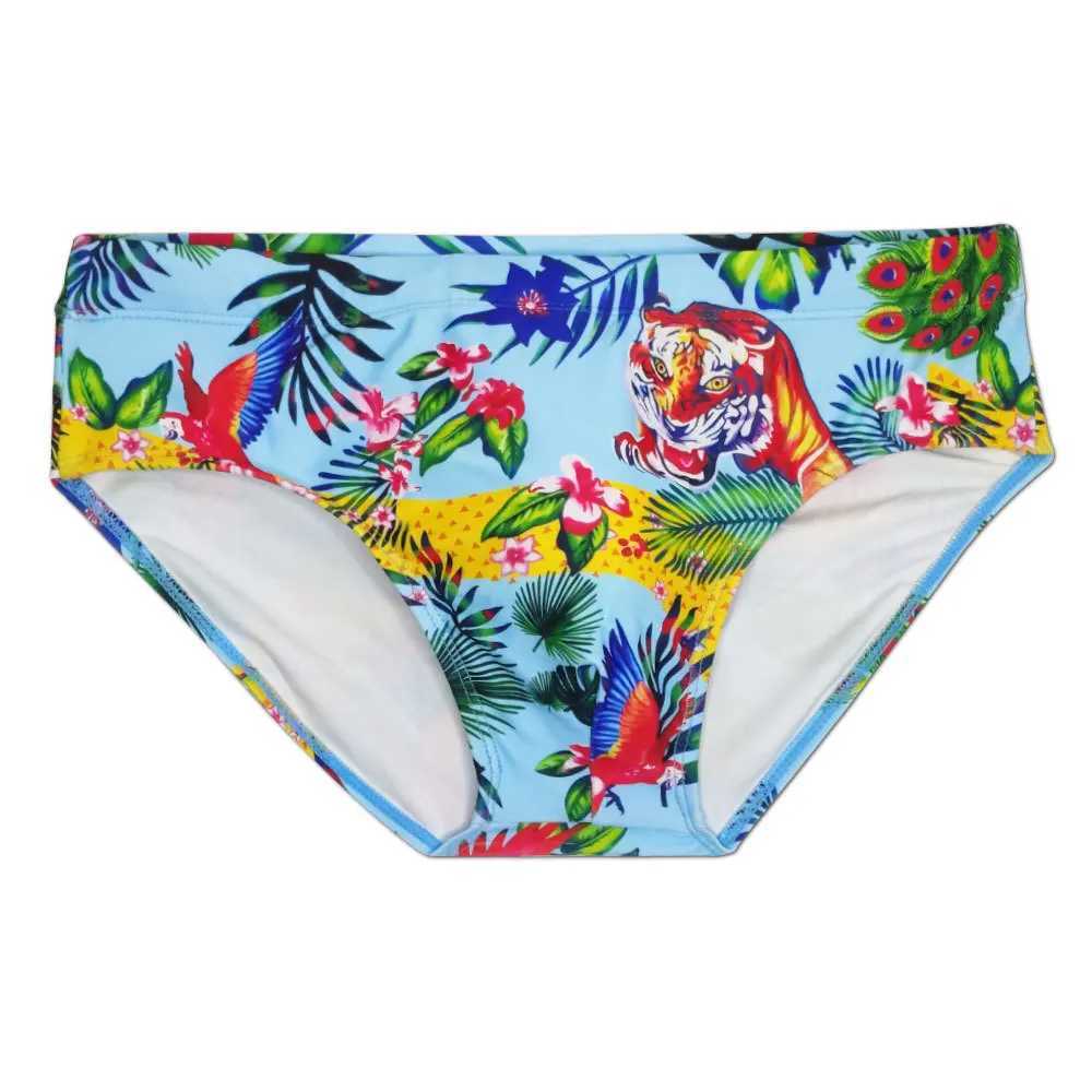 Blue Jungle Series Tiger Print Trend Fashion Swimsuit Beach Briefs Mens M250218