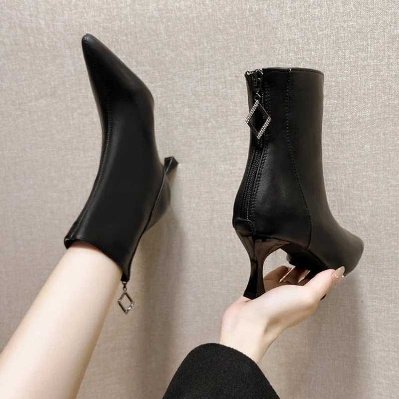 High Heels Dress Shoes Pointed Toe Bare Boots Black Booties Thin Heeled Fi Ankle Boots Ladies Shoes Womens BootsXJ250217