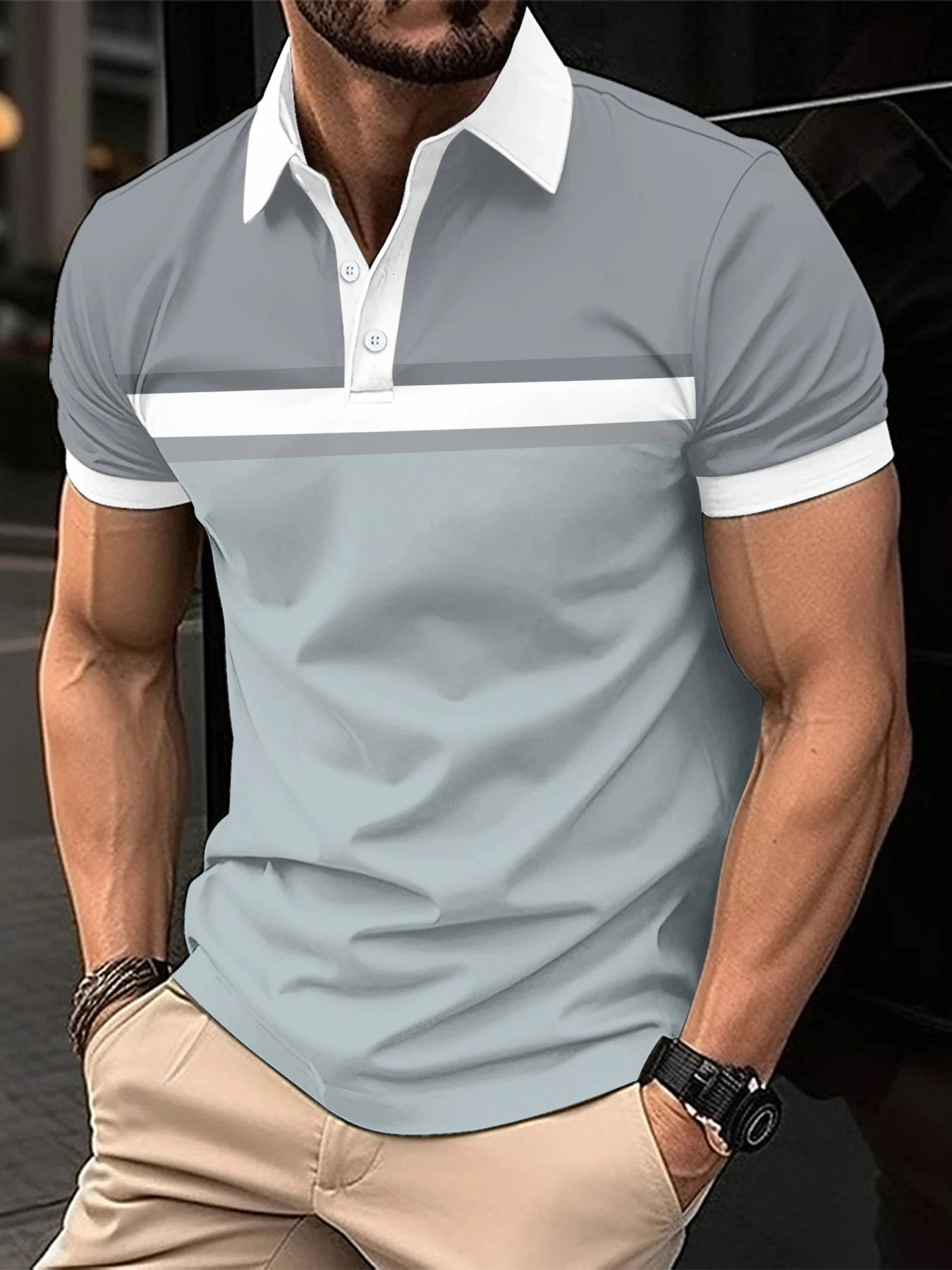 2025 mens polo shirt striped short sleeved Tshirt casual business button top summer highquality clothing 250213