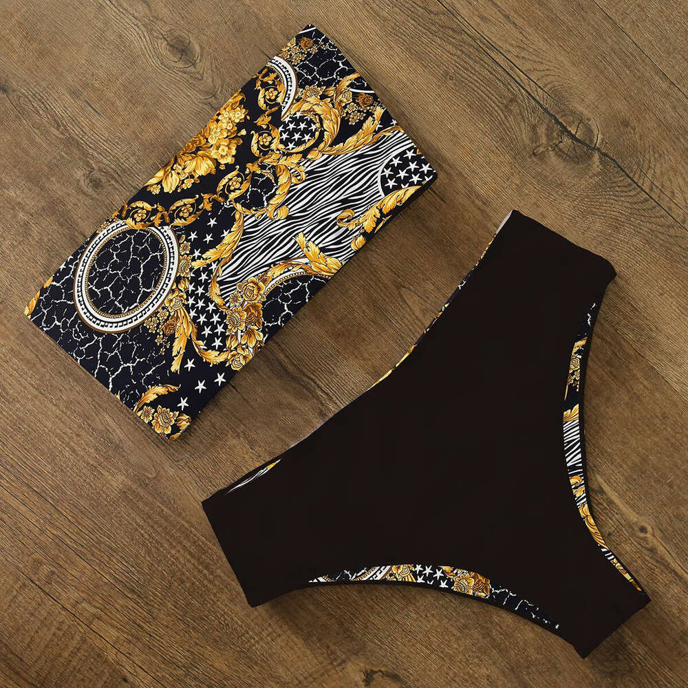 Swimsuit women's sexy two-piece bikini strapless shoulder European American swimwear 2025 new style chic and elegant clothing