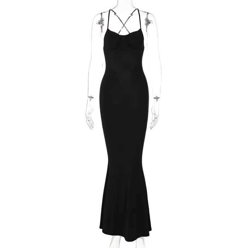 Basic Casual Dresses Lygens Solid Basic Backless Prom Long Dress Elegant Evening Fashion Party Apparel Summer Slveless Women Wholeasle Clothes H25217