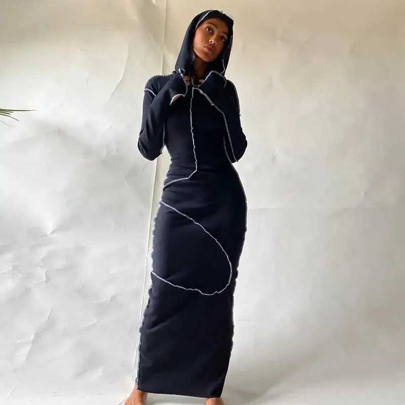 Basic Casual Dresses Dulzura Women 2024 Autumn Winter Fashion Long Slve Strtwear Bodycon Black Long Dress Wholesale Items For Business H25217