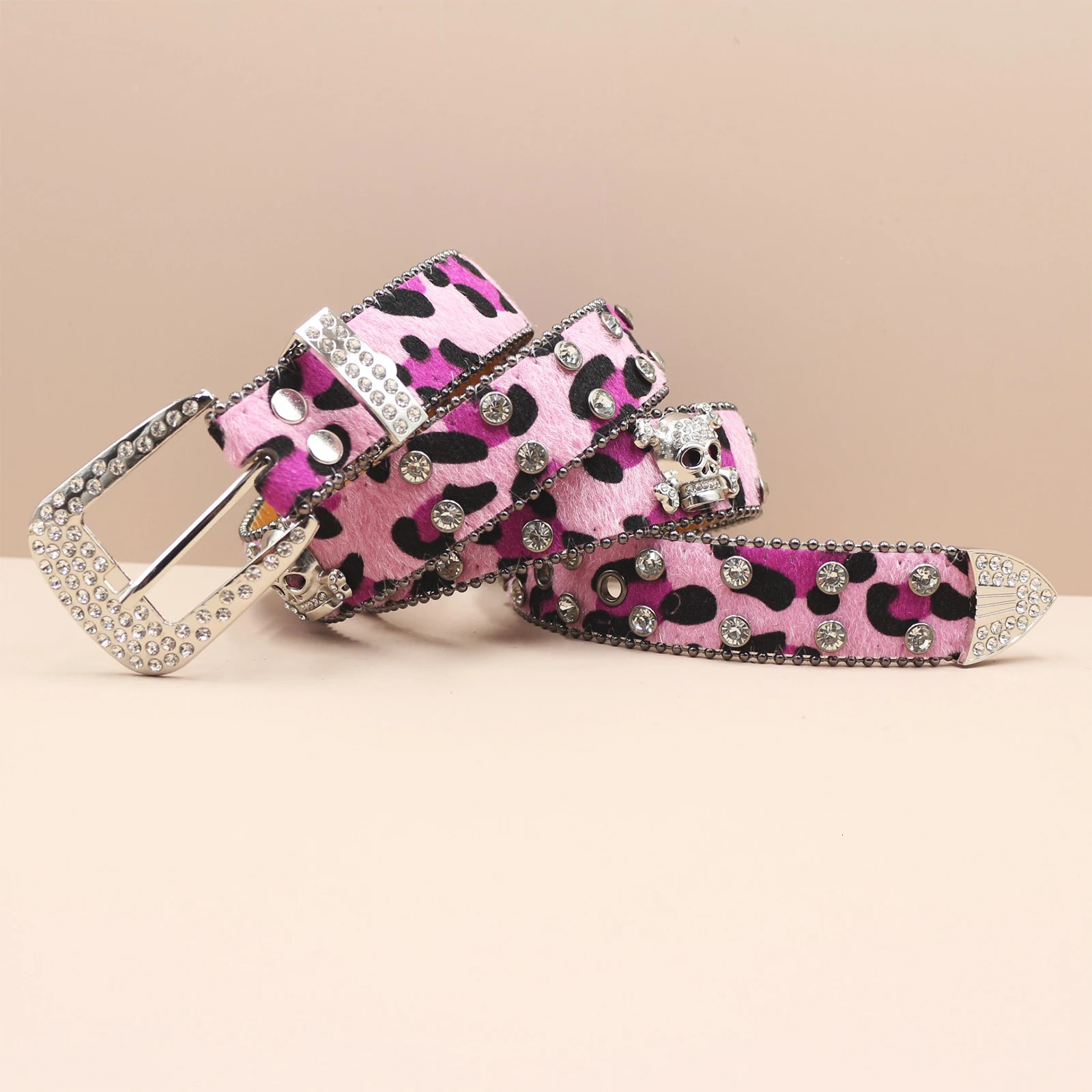 3.3cm Leopard print Western Rhinestone Belt For Woman Man Diamond Studded Belts Buckle Vintage Rivet Ceinture Belts 250218