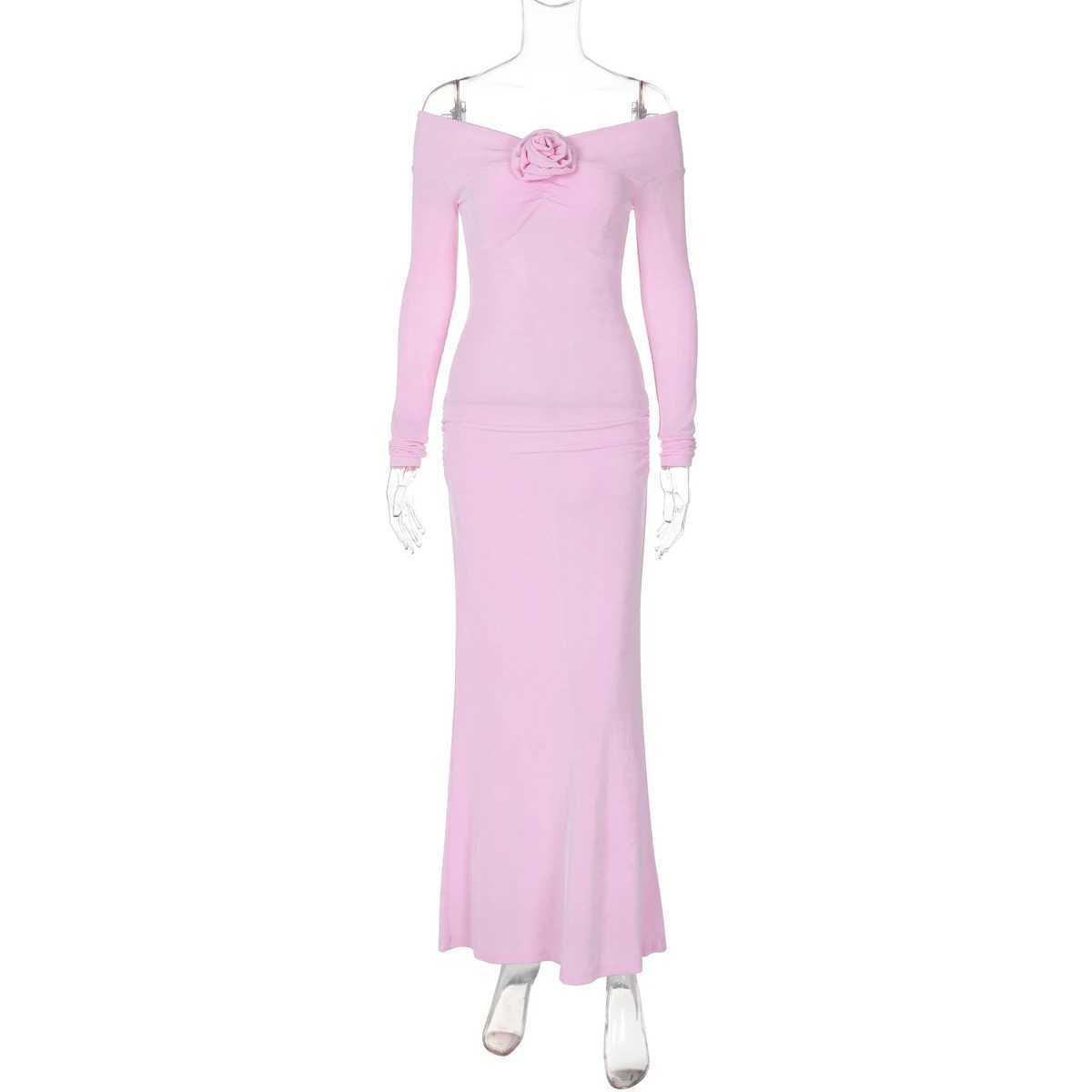 Basic Casual Dresses Lygens Off The Shoulder Floral Pattern Elegant Evening Shirring Prom Ladies Dresses 2024 Casual Clothes Y2K Fall Korean Clothes H