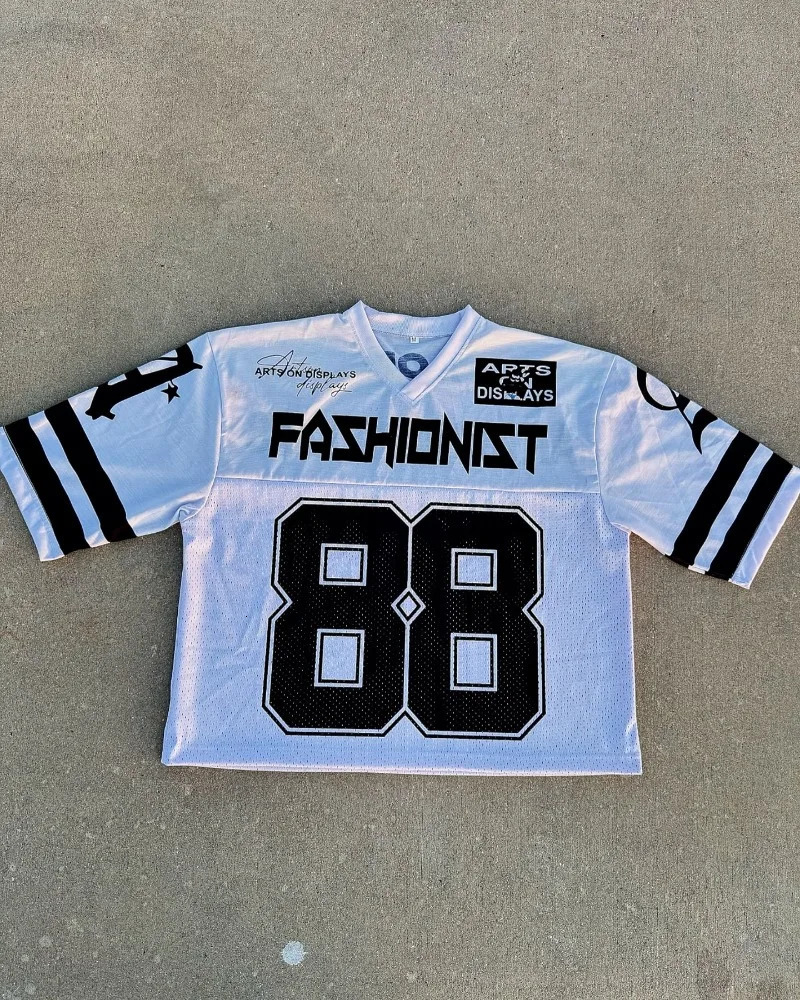 American hip hop V-neck printed shirt for women Breathable quick-drying half-sleeve Y2k top Street fashion oversized T-shirt 250206