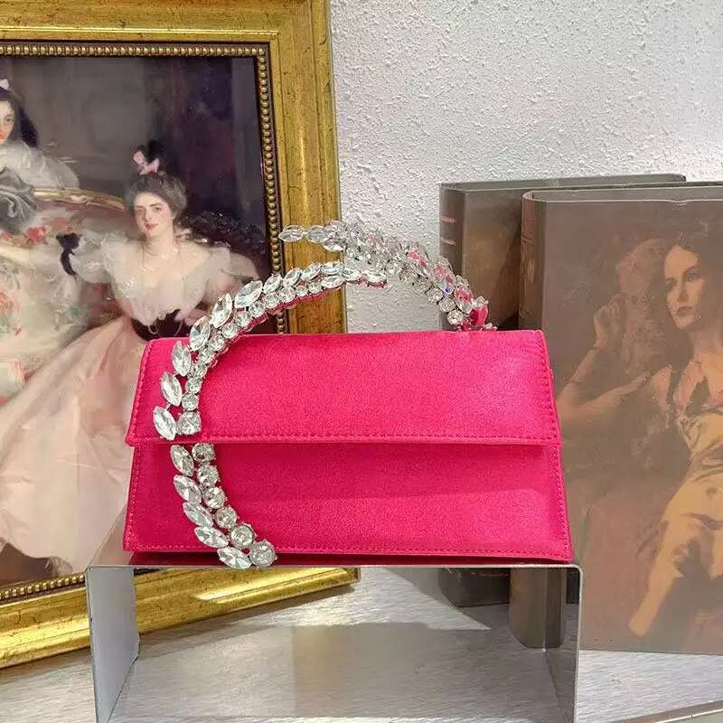 Satin Metal Handheld Women Handbag Crystal Shiny Rhies Dia Evening Wedding Party Clutch Purse Shoulder Bag