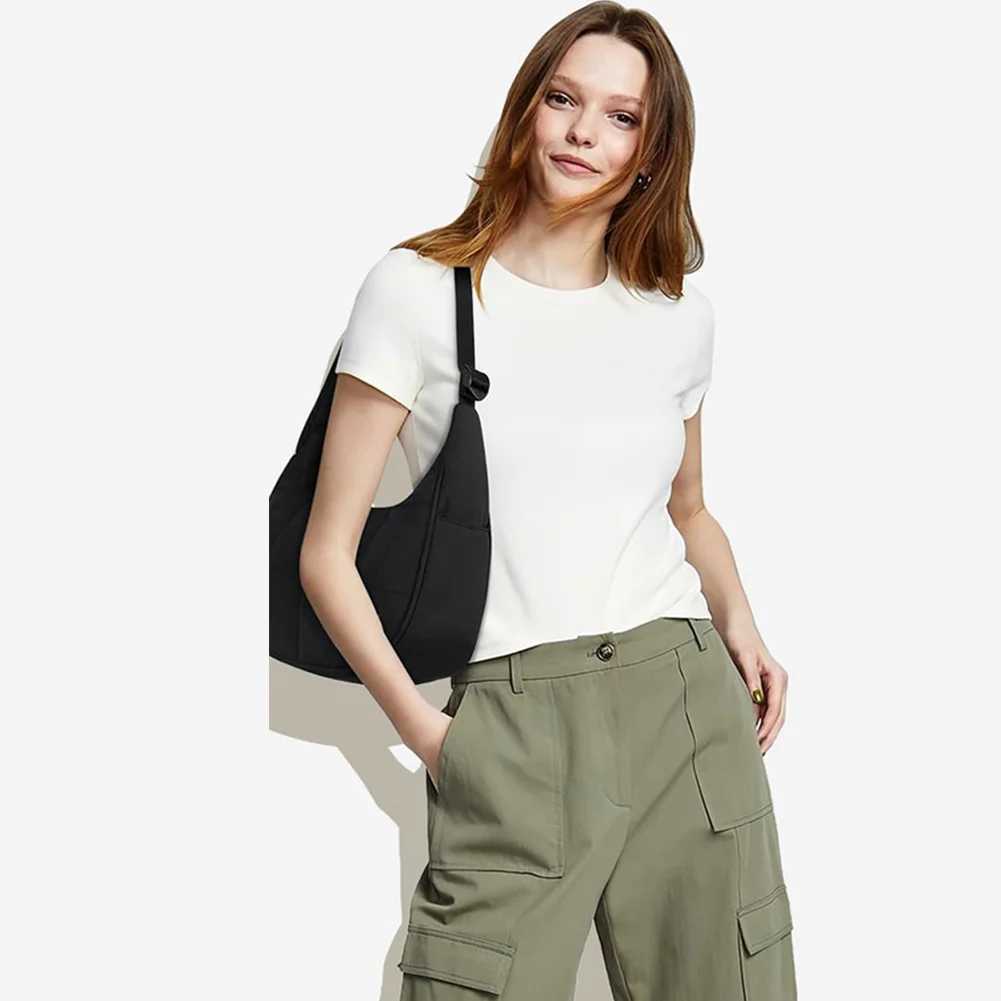 Puffer Crescent Bag for Women Quilted Shoulder Purse Nylon Adjustable Strap Handbag with Zipper Hobo Bag for Work TravelC250214