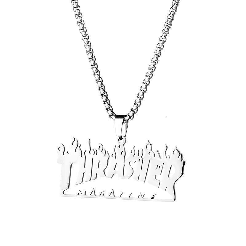 Street hip-hop pendant Thrasher colorful necklace quenched sweater chain titanium steel jewelry trend