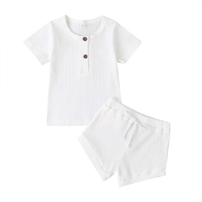Toddler Boys Girls Summer Knitwear Set Short Sleeve T-Shirt and Solid Color Shorts Infant Outfits for Baby W250218