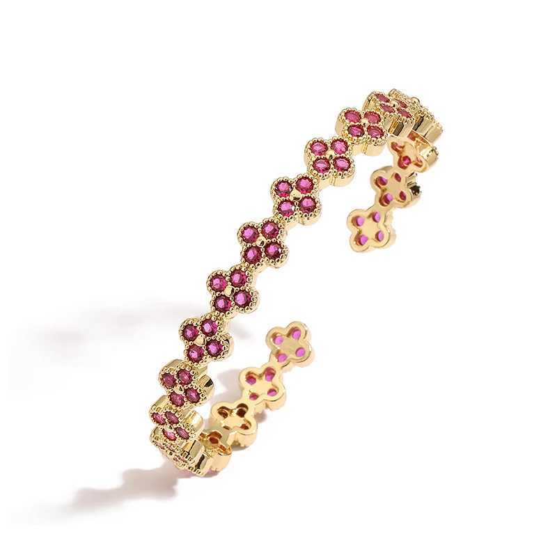 Bangle Hexing brass 18K gold-plated zirconia flower shaped adjustable bracelet suitable for women. H250217