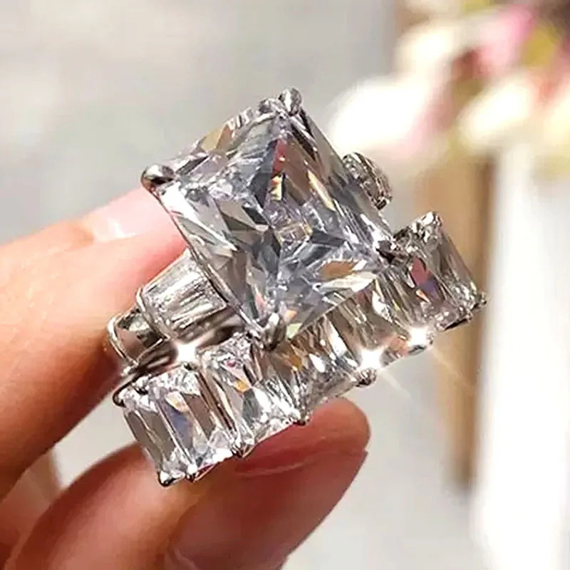 CAOSHI 2Pcs/Set Gorgeous Wedding Rings for Women Brilliant Cubic Zirconia Finger Jewelry for Anniversary Party Fashion Lady Gift 250214