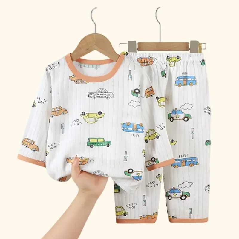 Cotton Kids Clothes Three Quart Sleeve Home Sleepwear Childrens Clothing Boy Girl Autumn Winter Tops Pants Suits Children Sets W250218