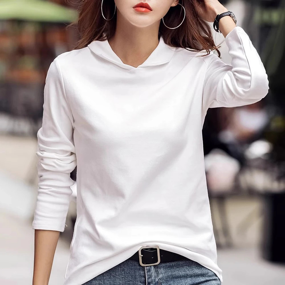 Rose red long sleeved tshirt womens autumn and winter item plus size casual fashion polo shirt with a collar top 250214