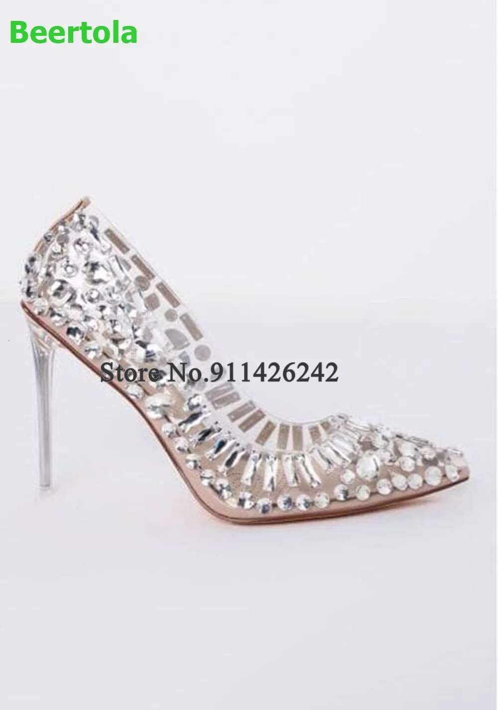 Clear Transparent PVC Crystal Rhie Pumps For Female Women Thin High Heel Pointed Toe Sexy Slip-on Fashion Elegant Shoes