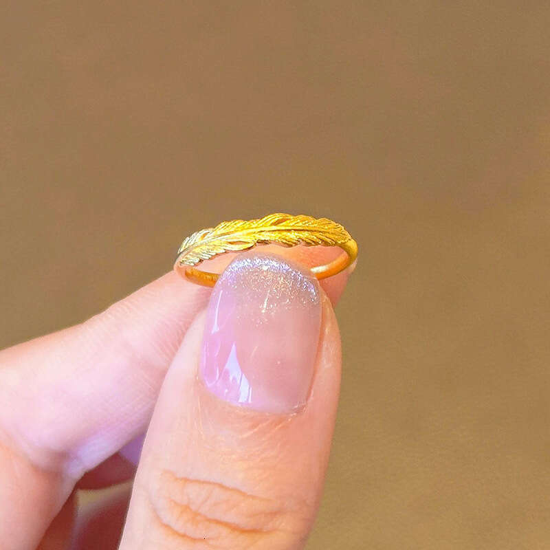 Simple gold feather ring for women, Japanese and Korean style, niche temperament, adjustable opening ring, birthday gift