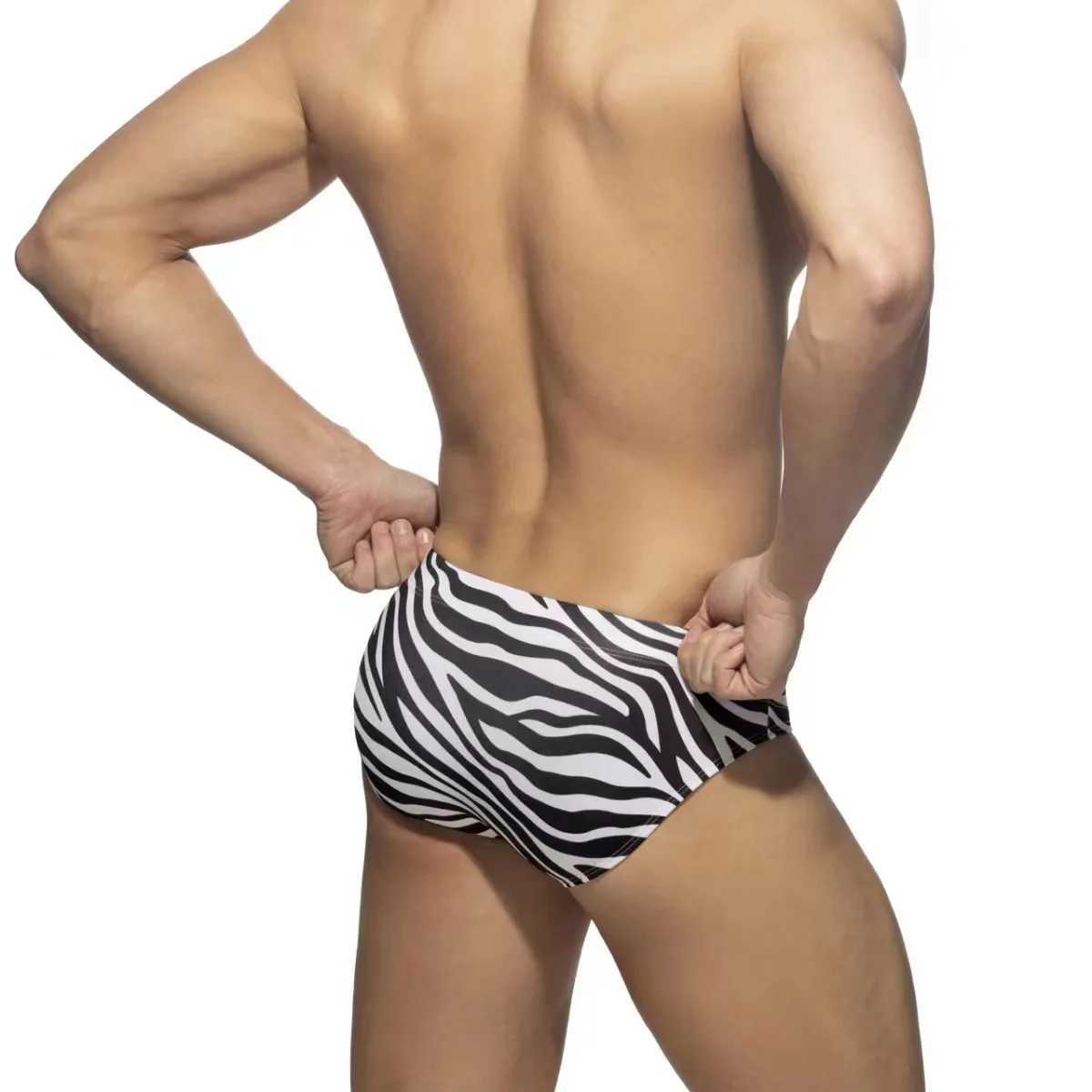 Mens Speedos Zebra Pattern Low Waist Sexy Drip Cup Tie Rope Quick Drying Speedos Beach Pants M250218