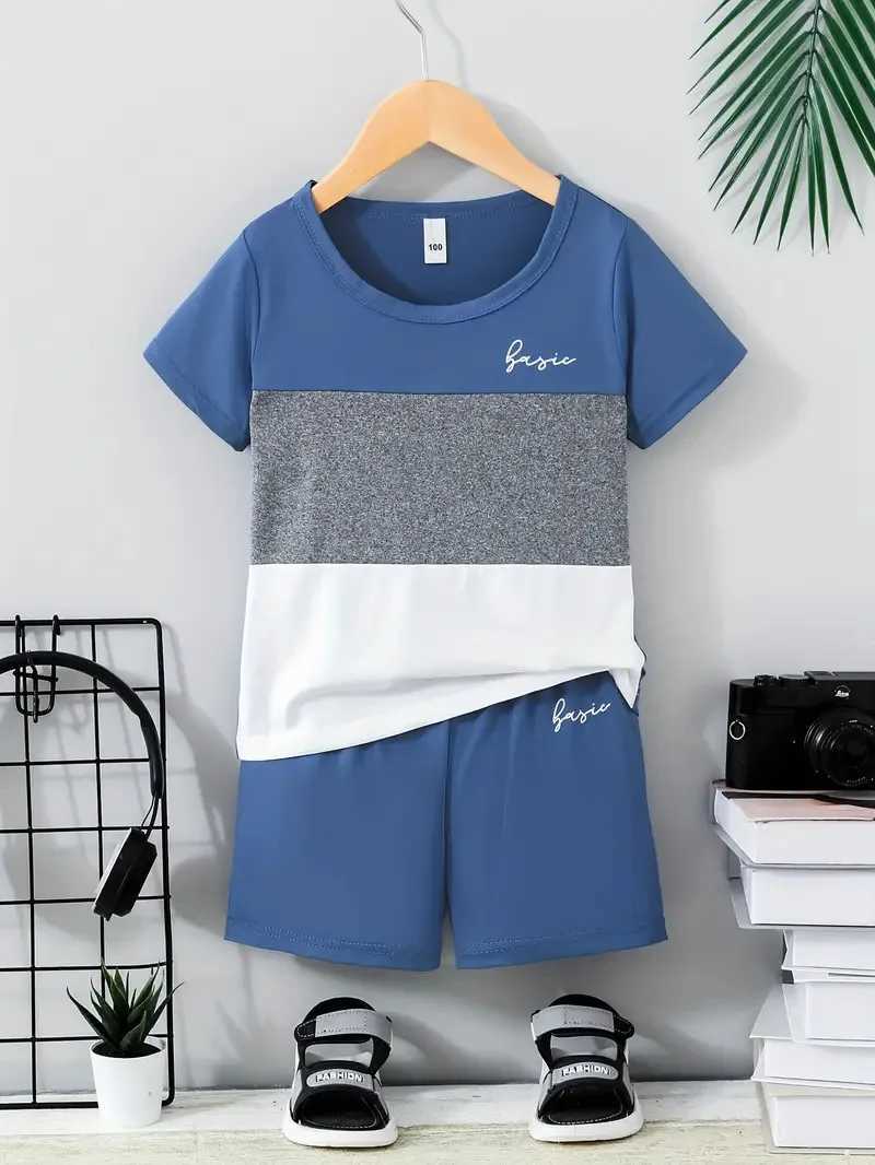 Summer childrens boys clothes color matching T-shirts and shorts 2-piece set baby girls short-sleeved tops and bottoms W250218