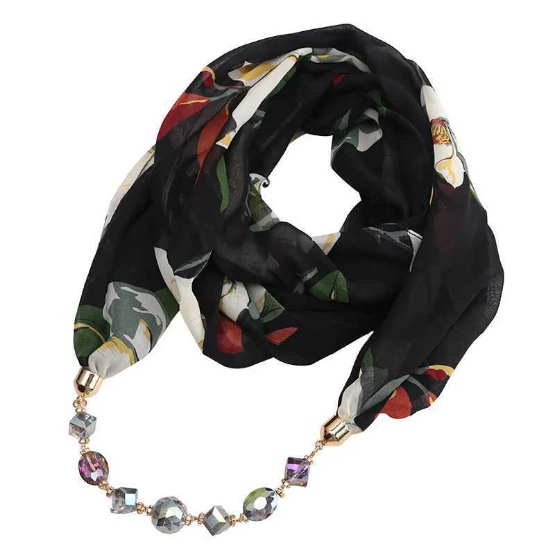 Boho Print Soft Chiffon Necklace Pendant Scarf Statement Women Neckerchief Foulard Femme Accories Hijabs W250218