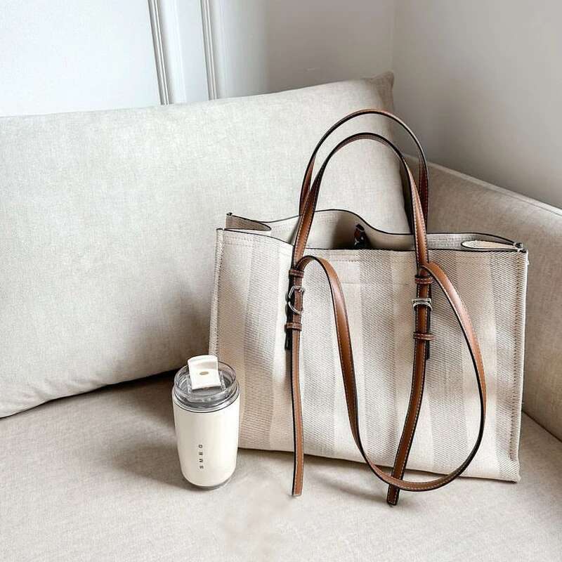 Stripe Printing Tote Bags For Women Designer Handbags Purses 2024 New In Casual Canvas Large Capacity Commuting Shoulder