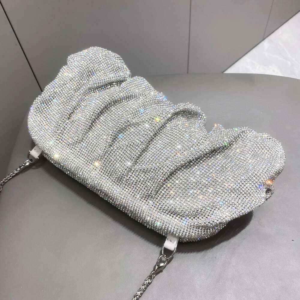Shiny Handle Rhies Handmade Evening Clutch Bags New Folds Purses And Handbags Designer Wedding Party High Quality