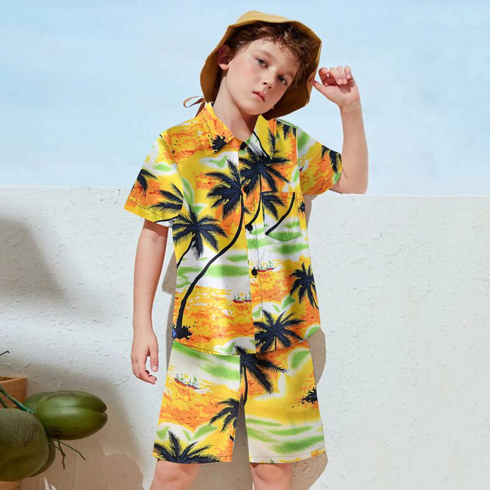 Toddler Boys Girls Short Sleeve Casual Tops Haii Beach Holiday Floral Shirts T Shirt Fashion Round Neck Tracksuits Kids Suits W250218