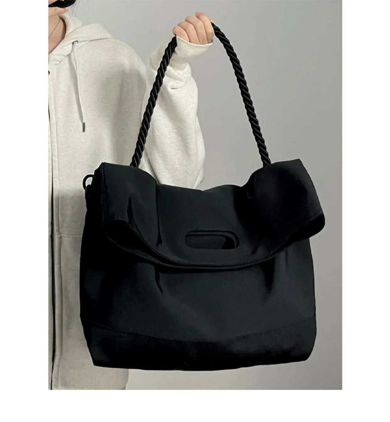 Black Nylon Women Crossbody Bags Fashion Wide Shoulder Strap Casual Tote Pack Simple All-Match Female Commute Messenger Bag 250217